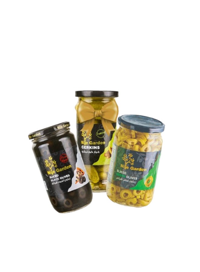 Sliced Green Olives 680 Gm + Gerkins Cucumber Pickles 335 Gm + Sliced Black Olives 680 Gm